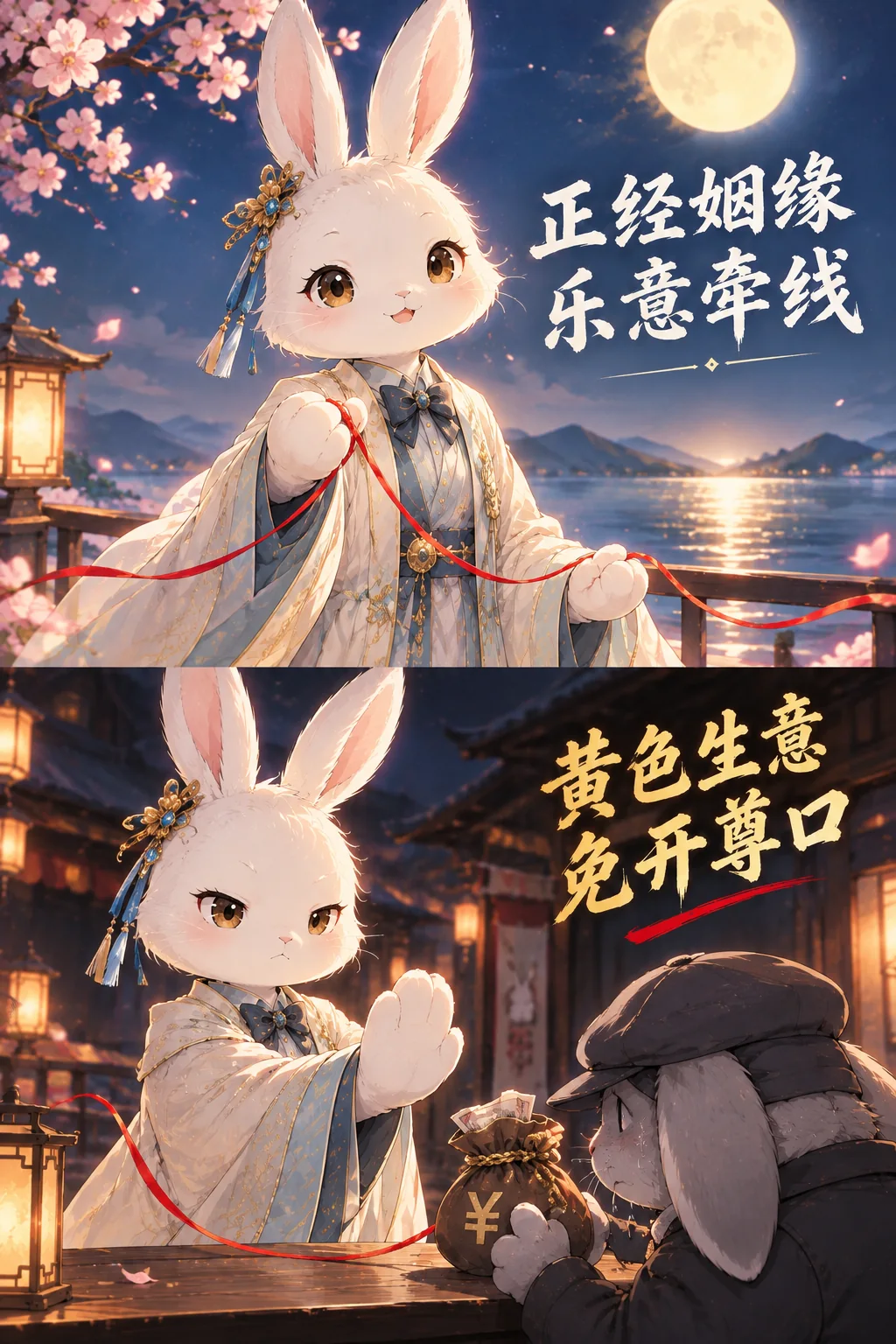月下牵缘海报：正经姻缘乐意牵线，金钱买办的婚事免开尊口